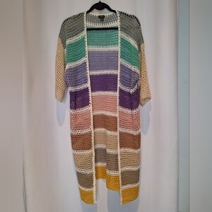 Roffe Accessories Loose Knit Striped Duster